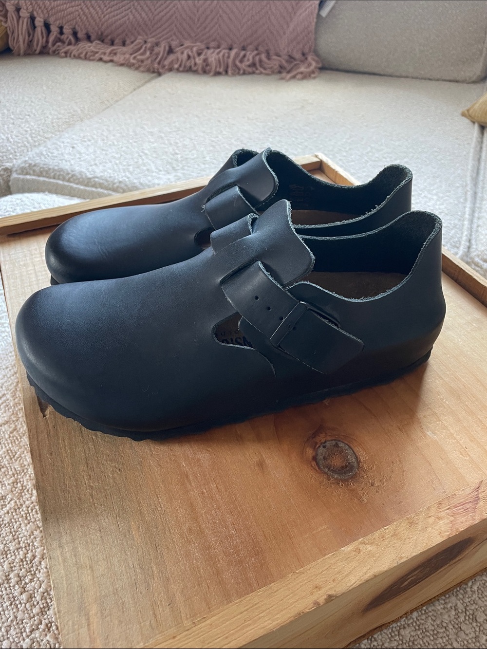 Birkenstock London black oiled leather clogs
